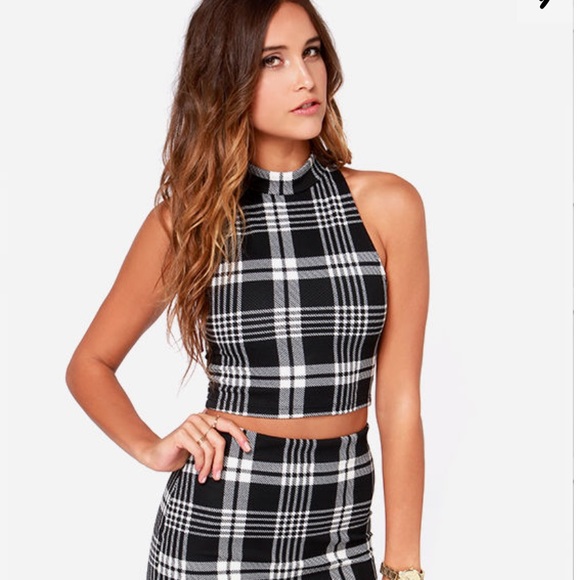 Lush Two Can Play Black Plaid Two-Piece Set NWOT - Picture 3 of 14